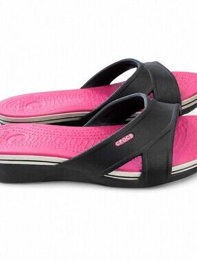 Crocs Women’s Wedge Slide Sandals Size 10 Navy Pink Comfort Slip-On Sandals